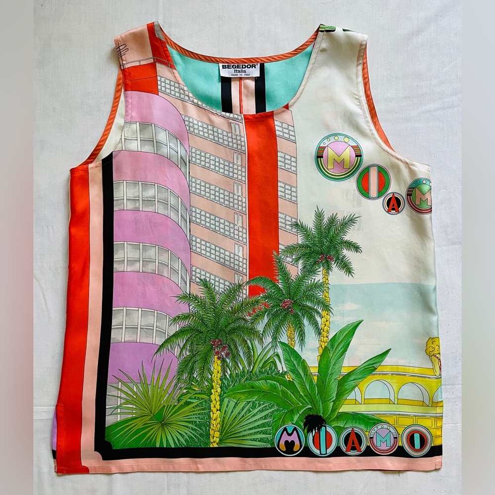 Miami Print Palm Women’s Tank Top - Multicolor acetate - size L